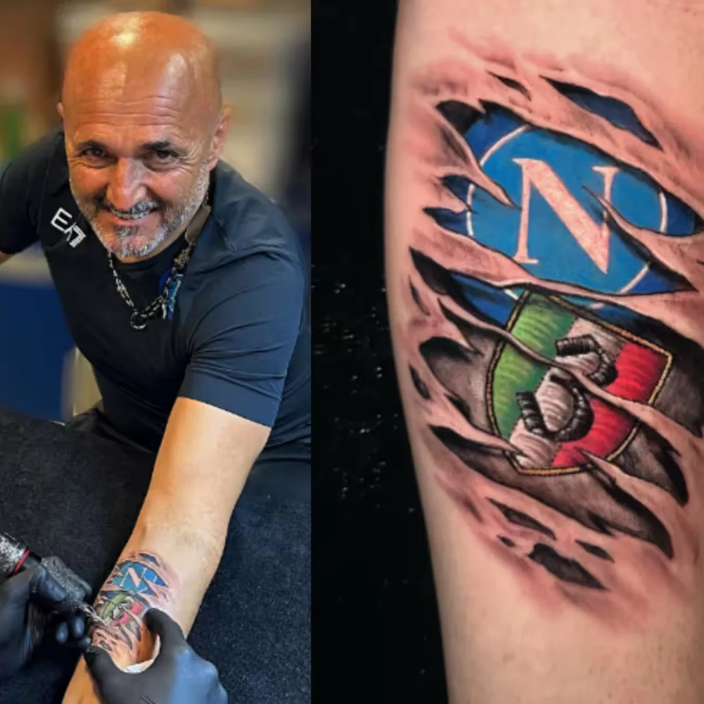 Spalletti mostra tatuaggio scudetto Napoli